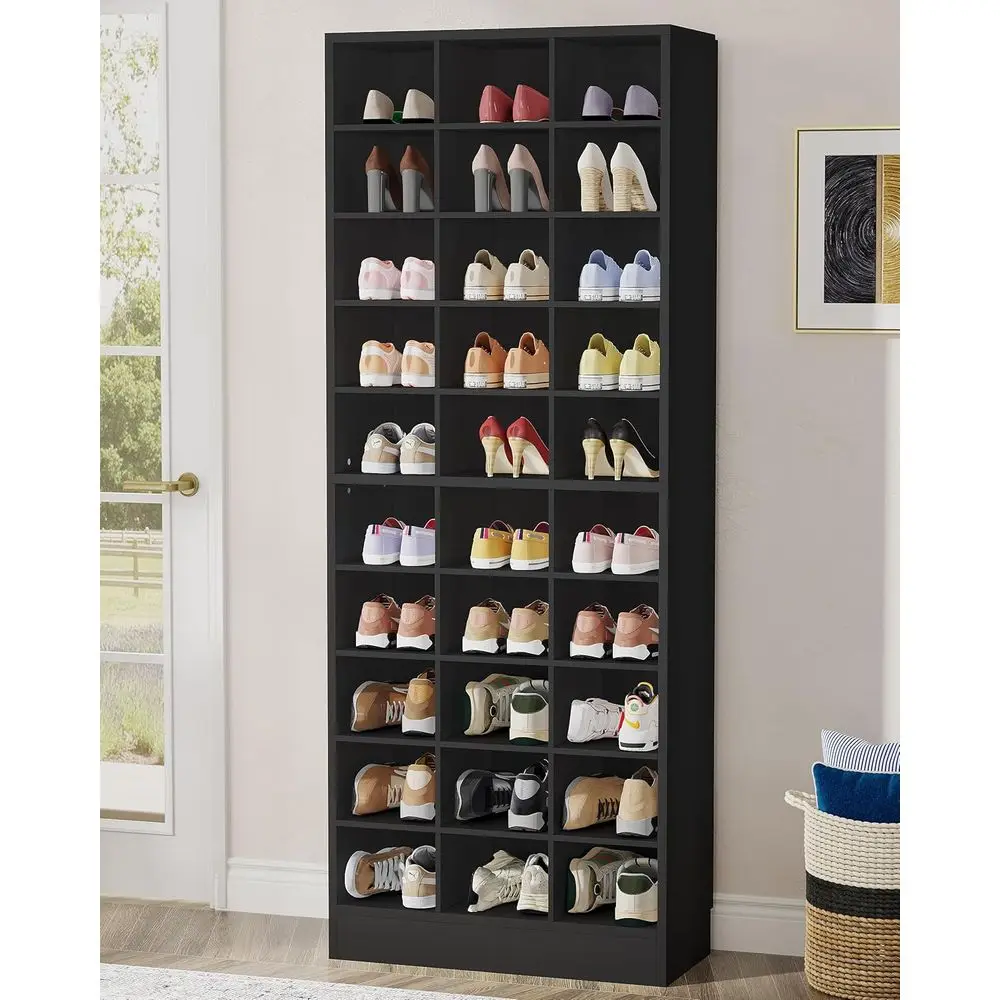 10-Tier Black Wooden Shoe Cabinet with 30 Cubbies for Entryway and Living Room Storage
10-Tier Black Wooden Shoe Cabinet with 30 Cubbies for Entryway and Living Room Storage