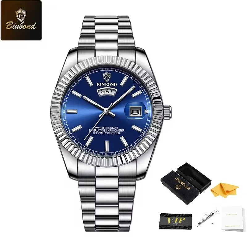 BINBOND Men's Quartz Watch with Stainless Steel Strap Waterproof Casual Watch, Displaying Date and Week with Night Light
BINBOND Men's Quartz Watch with Stainless Steel Strap Waterproof Casual Watch, Displaying Date and Week with Night Light