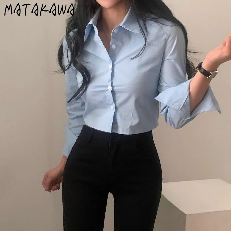 Простые Женские рубашки и блузки Matakawa, весна-осень, корейская мода, тонкие сексуальные блузки, женские элегантные базовые короткие рубашки
Простые Женские рубашки и блузки Matakawa, весна-осень, корейская мода, тонкие сексуальные блузки, женские элегантные базовые короткие рубашки