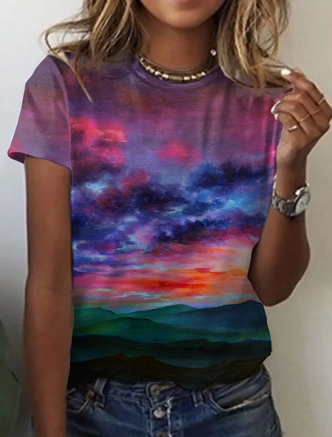 Cartoon Starry Sky Printed Women's T-Shirt Summer Round Neck Short Sleeved T-Shirt Women's Top T-Shirt Clothing Me15
Cartoon Starry Sky Printed Women's T-Shirt Summer Round Neck Short Sleeved T-Shirt Women's Top T-Shirt Clothing Me15