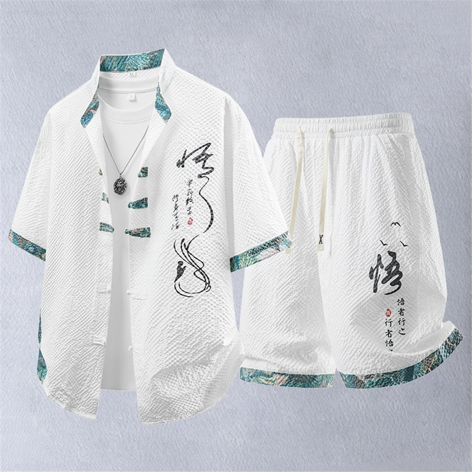 Summer Tracksuits Men Traditional Chinese Style Suit Shirt Shorts Tang Suit Male Fashion Casual Summer Sets
Summer Tracksuits Men Traditional Chinese Style Suit Shirt Shorts Tang Suit Male Fashion Casual Summer Sets