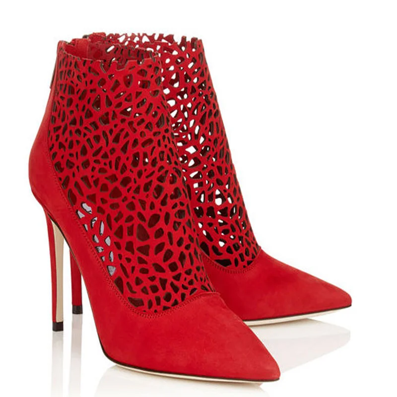 Fashion Woman Ankle Irregular Laser Perforated Boots Thin High Heel Banquet Ankle Booties Red Suede Pointed toe Dress Bottines
Fashion Woman Ankle Irregular Laser Perforated Boots Thin High Heel Banquet Ankle Booties Red Suede Pointed toe Dress Bottines