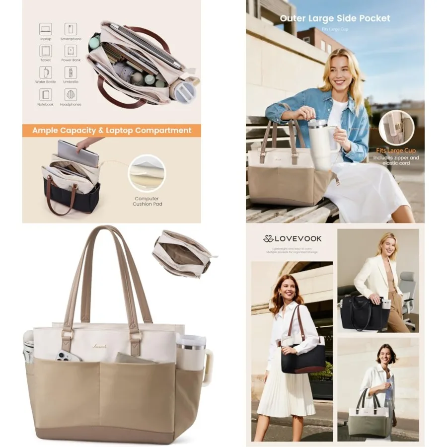 LOVEVOOK Laptop Tote Bag for Women with 3 Separate Pocket Work Bag with Large Cup Holder Computer Briefcase for Teacher Nurse
LOVEVOOK Laptop Tote Bag for Women with 3 Separate Pocket Work Bag with Large Cup Holder Computer Briefcase for Teacher Nurse