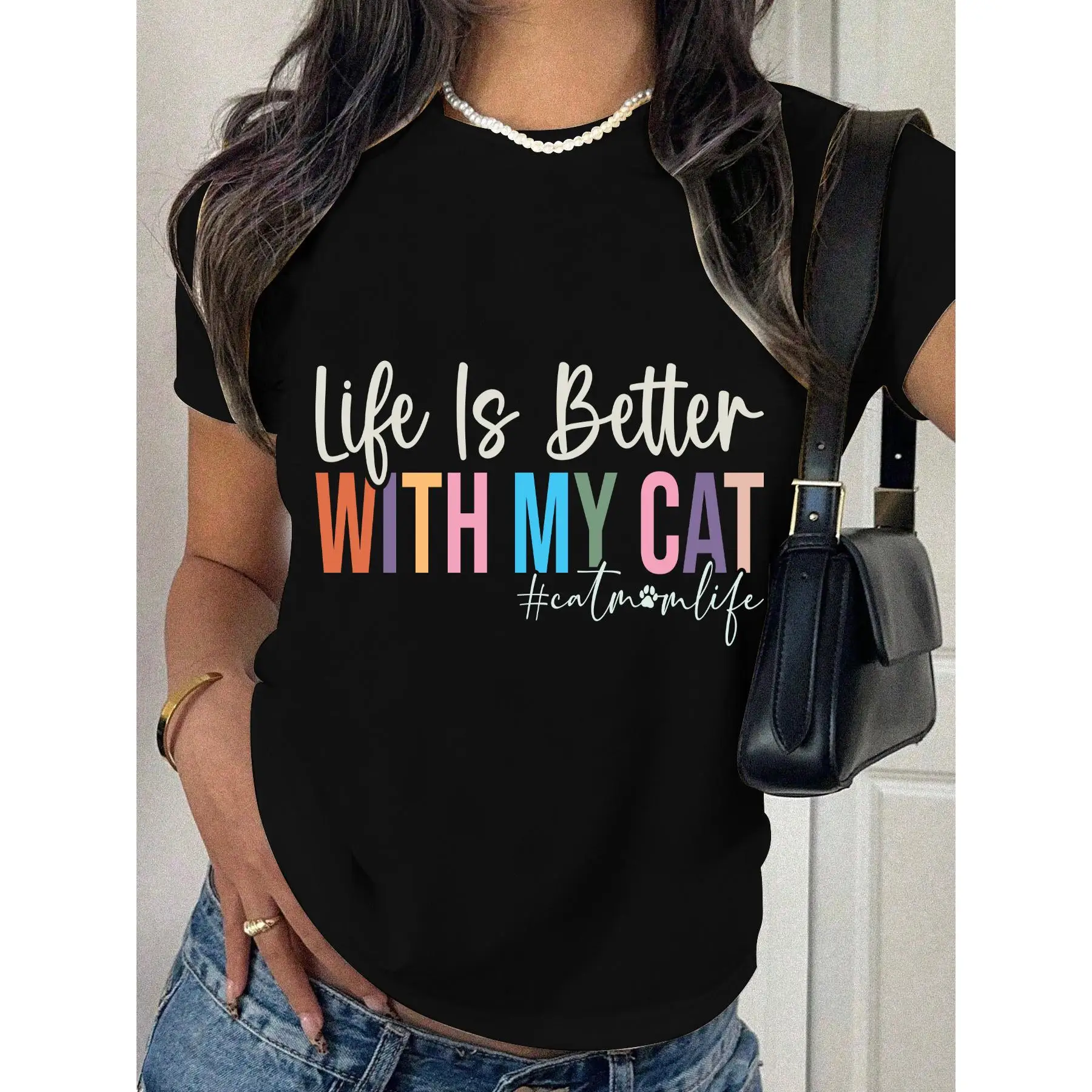 Women Life Is Better With My Cat T-Shirt Funny Cat Mom Lover Graphic Tee Pet Mom Slogan Colorful Print Casual Top Gift
Women Life Is Better With My Cat T-Shirt Funny Cat Mom Lover Graphic Tee Pet Mom Slogan Colorful Print Casual Top Gift