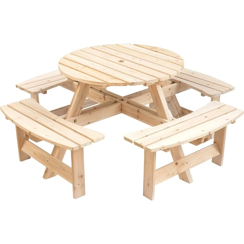 Wooden Outdoor Patio Garden Round Picnic Table with Bench, 8 Person-Natural, 35D x 35W x 27.5H
Wooden Outdoor Patio Garden Round Picnic Table with Bench, 8 Person-Natural, 35D x 35W x 27.5H