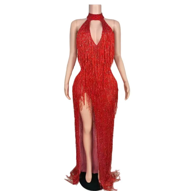 Evening Birthday Party Singer Stage Costume Women Shiny Crystals Tassel Slit Long Dress Sexy Elegant Prom Gown Show Stage Wear
Evening Birthday Party Singer Stage Costume Women Shiny Crystals Tassel Slit Long Dress Sexy Elegant Prom Gown Show Stage Wear