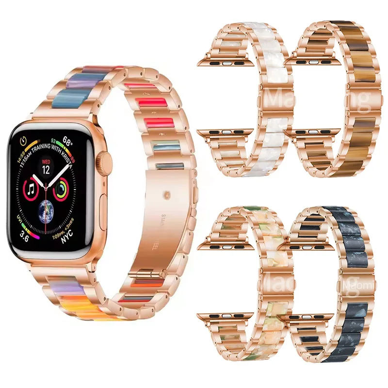 Resin Stainless Steel Strap for Apple Watch Band 44mm 40mm 42mm 38mm 41mm Rose Gold Wristband for iWatch Series 9 8 7 Ultra 2 Se
Resin Stainless Steel Strap for Apple Watch Band 44mm 40mm 42mm 38mm 41mm Rose Gold Wristband for iWatch Series 9 8 7 Ultra 2 Se