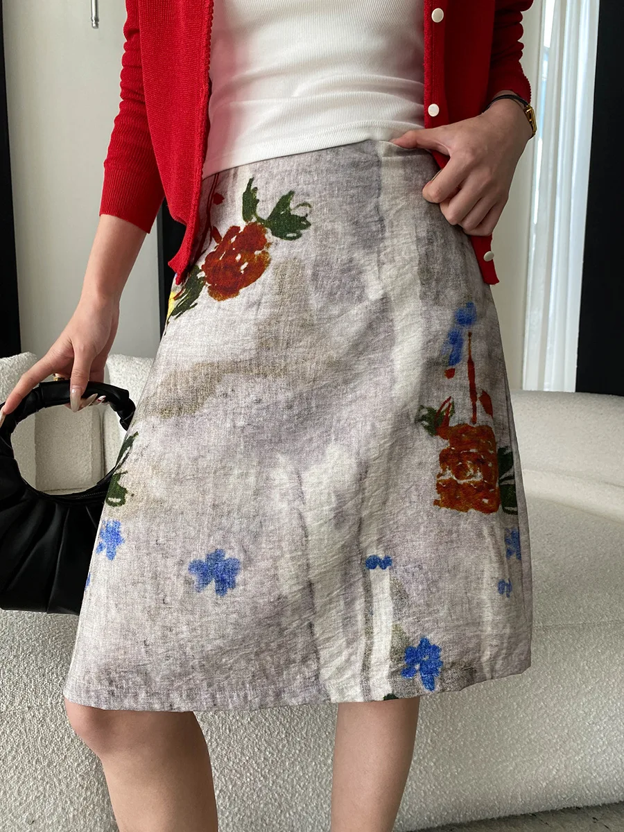 Summer women's art atmosphere retro blend print high waist slimming A-line skirt
Summer women's art atmosphere retro blend print high waist slimming A-line skirt