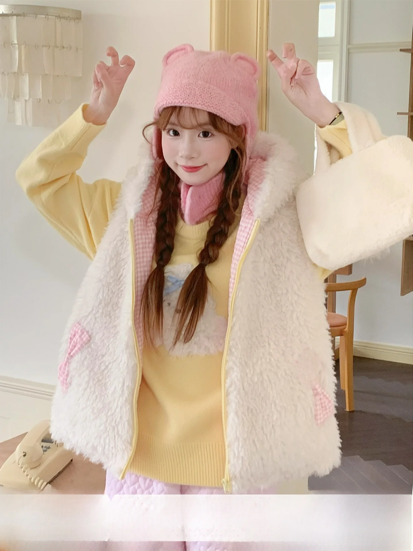 Sinsingirl Honey Pot Little Dog White Hooded Furry Vest Cartoon Dog Sweater Pink Pants Sweet Sle Loose Fit Long Sve Zipper
Sinsingirl Honey Pot Little Dog White Hooded Furry Vest Cartoon Dog Sweater Pink Pants Sweet Sle Loose Fit Long Sve Zipper
