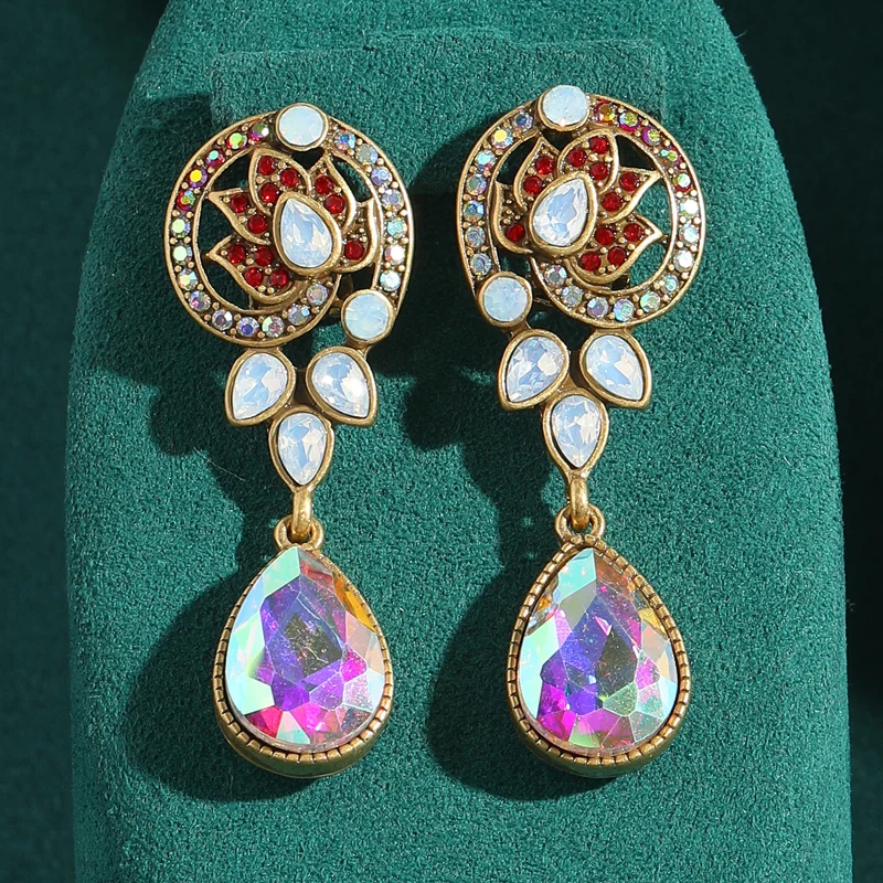 Vintage Colorful Water Drop Crystal Earring Luxury Antique Art Deco Gold Color Jewelry Brand High Quality Anniversary Gift Party
Vintage Colorful Water Drop Crystal Earring Luxury Antique Art Deco Gold Color Jewelry Brand High Quality Anniversary Gift Party