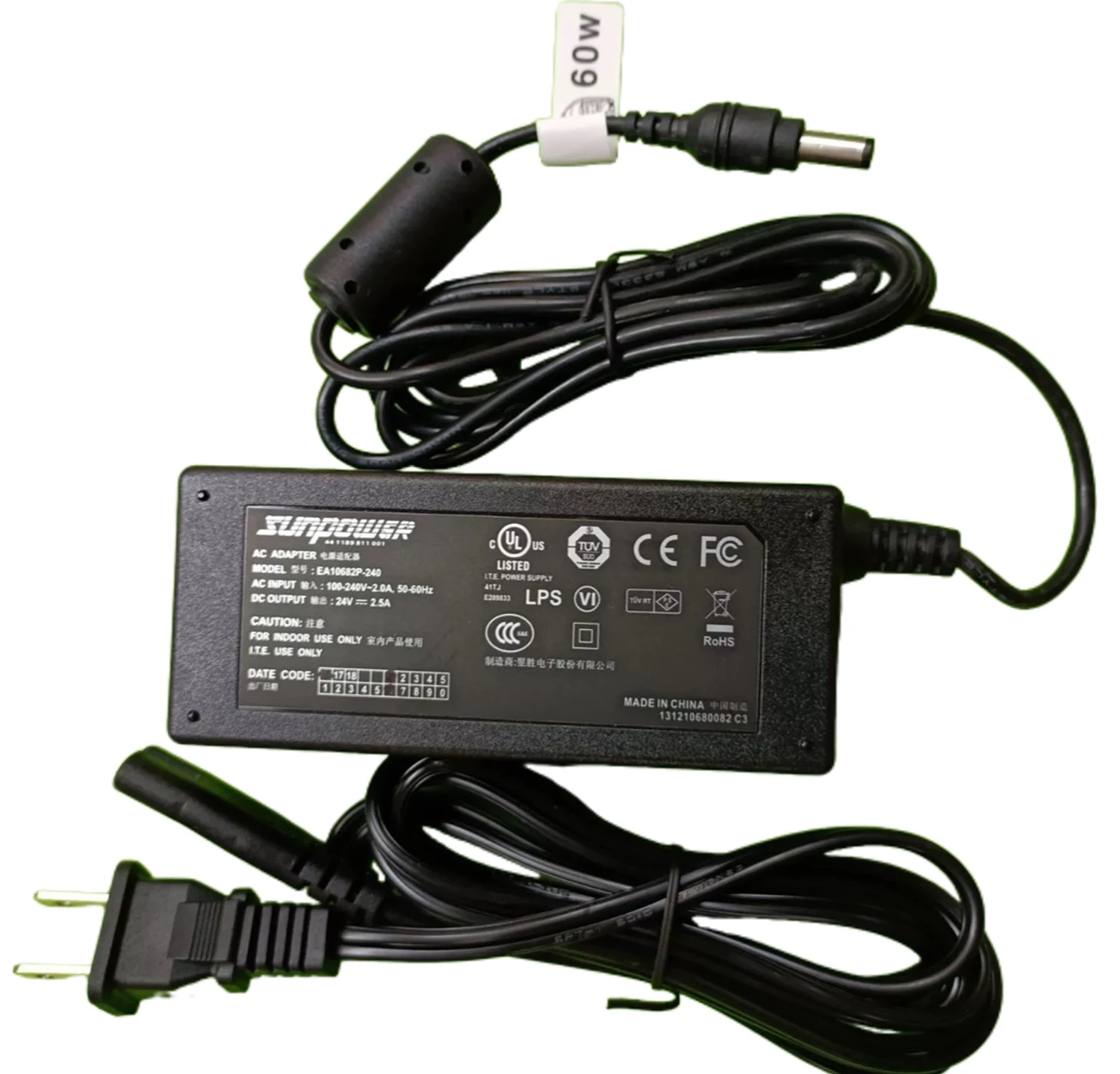 Genuine EDAC EA10682P-240 AC Adapter Charger for Sunpower 24V 2.5A 60W Printer Power Supply 5.5*2.1mm
Genuine EDAC EA10682P-240 AC Adapter Charger for Sunpower 24V 2.5A 60W Printer Power Supply 5.5*2.1mm