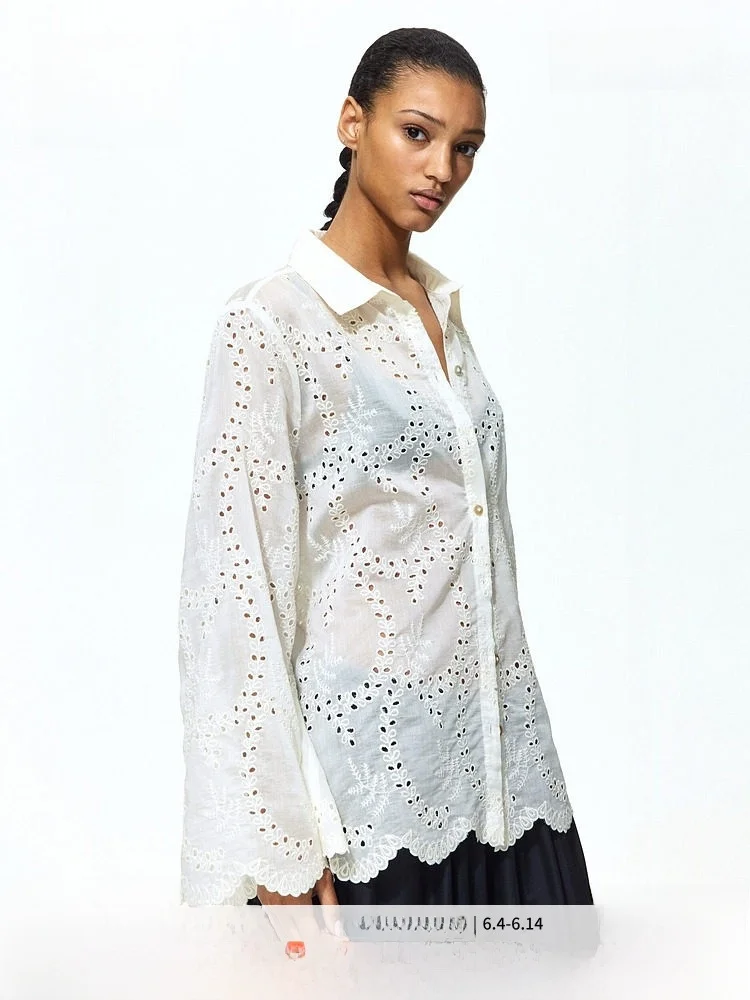 H&M Summer New Women's Embroidered Hollow out Shirt Vintage Style Long Sleeve Polyester Lyocell Blend Button Detail Shirt
H&M Summer New Women's Embroidered Hollow out Shirt Vintage Style Long Sleeve Polyester Lyocell Blend Button Detail Shirt