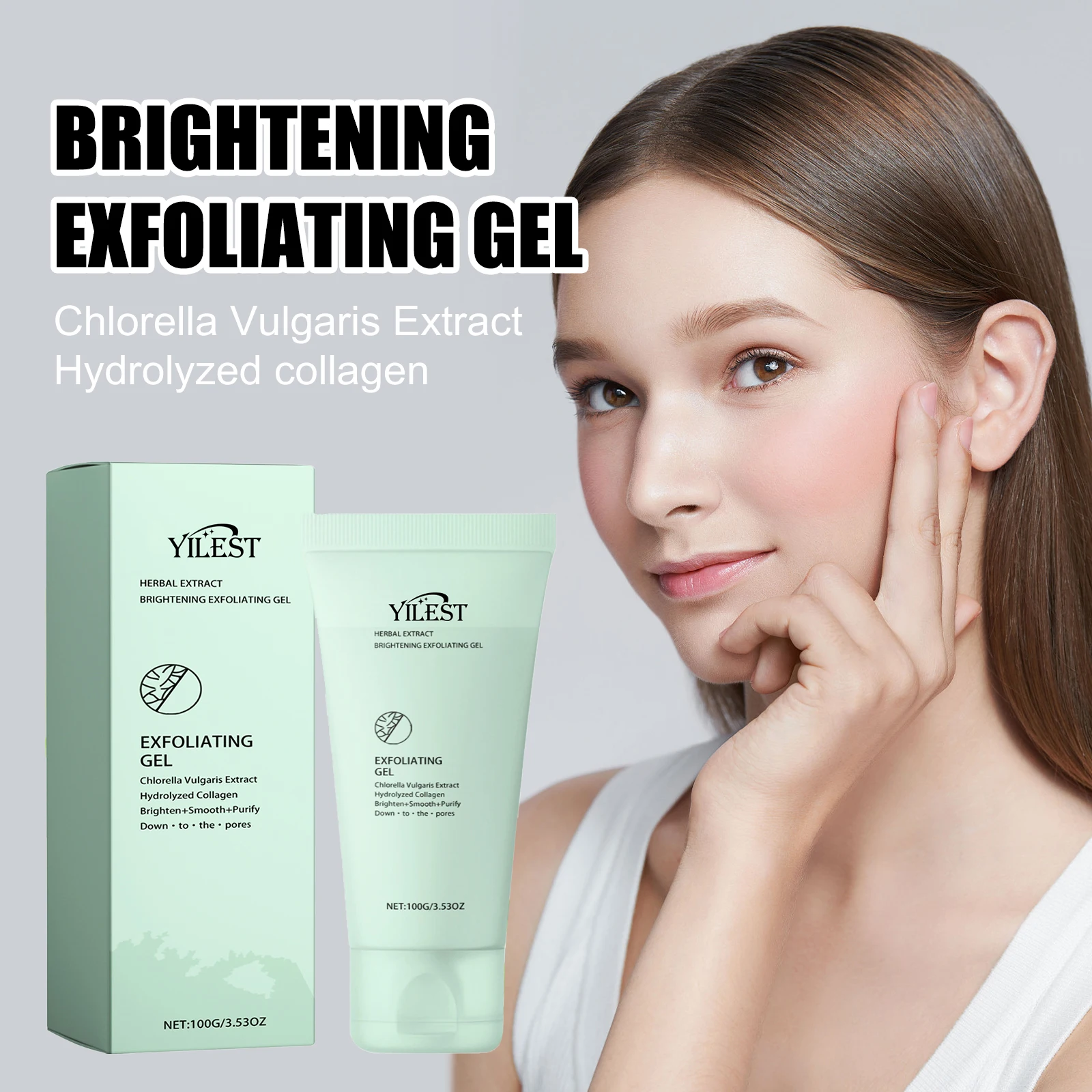 YILEST Brightening Exfoliating Gel 100g - Deep Pore Cleanse, Smooth & Glow with Chlorella & Collagen for All Skin Types
YILEST Brightening Exfoliating Gel 100g - Deep Pore Cleanse, Smooth & Glow with Chlorella & Collagen for All Skin Types