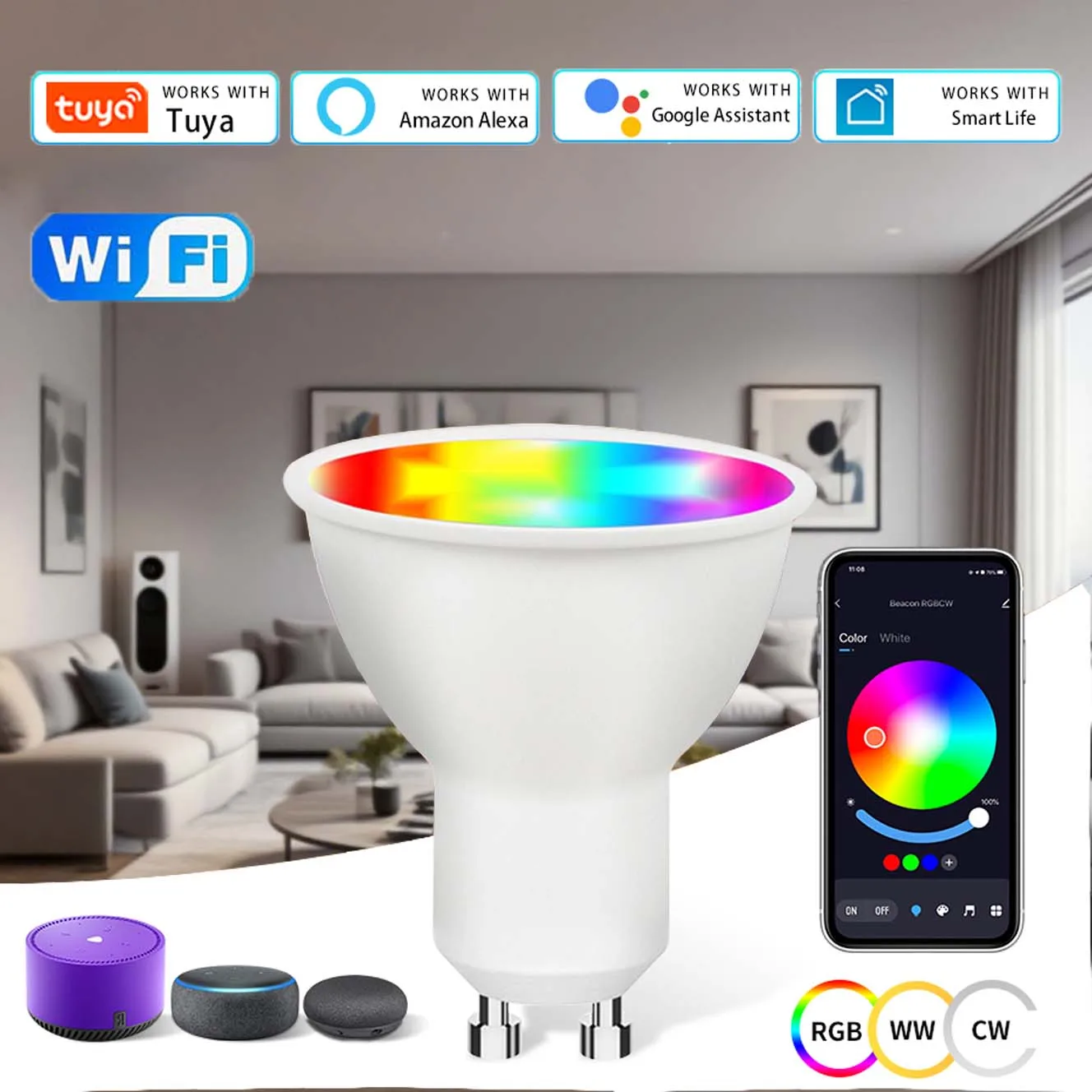 AC 220V 110V Tuya Smart WiFi GU10 LED Bulb 5W 7W 9W RGB Led Spotlight Dimmable APP Voice Control Works With Alexa Google Home
AC 220V 110V Tuya Smart WiFi GU10 LED Bulb 5W 7W 9W RGB Led Spotlight Dimmable APP Voice Control Works With Alexa Google Home