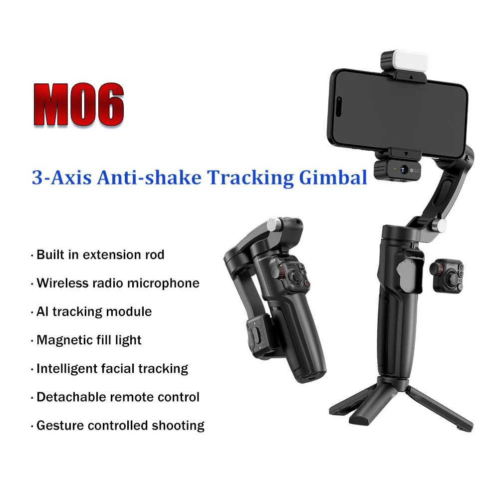 AI Handheld Gimbal Built-in Extension Rod Remote Control Anti-Shake Stabilizer with Lapel Wireless Microphone for Smartphone
AI Handheld Gimbal Built-in Extension Rod Remote Control Anti-Shake Stabilizer with Lapel Wireless Microphone for Smartphone