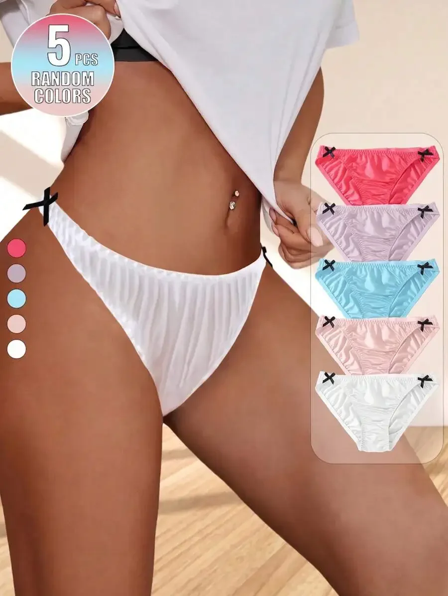 5 Pcs Women Solid Satin Panties With Bow Detail Comfortable Glossy Briefs
5 Pcs Women Solid Satin Panties With Bow Detail Comfortable Glossy Briefs