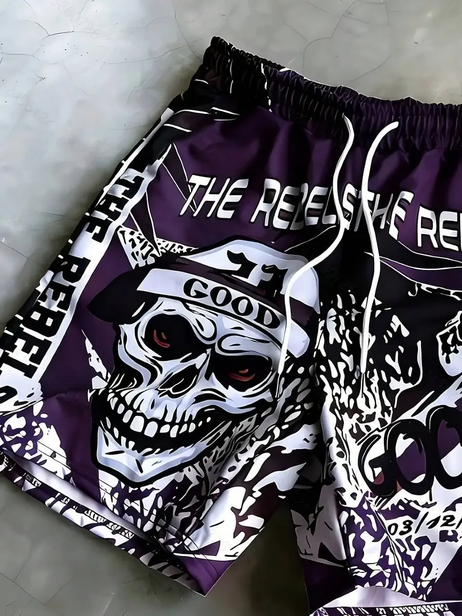 Mens Gothic Skull Print Quick-Dry Polyester Swim Shorts With Drawstring Waist
Mens Gothic Skull Print Quick-Dry Polyester Swim Shorts With Drawstring Waist