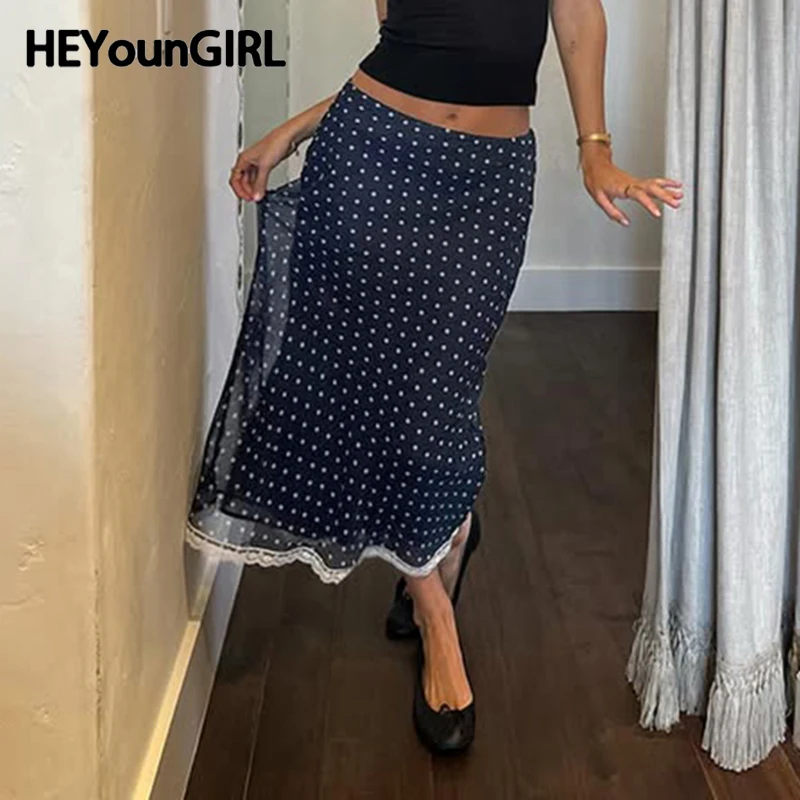 HEYounGIRL Elegant Casual Women Straight Skirt Y2K Dark Blue Polka Dot Lace Trim Mesh Long Skirt Vacaiton Fashion 2025 Summer
HEYounGIRL Elegant Casual Women Straight Skirt Y2K Dark Blue Polka Dot Lace Trim Mesh Long Skirt Vacaiton Fashion 2025 Summer