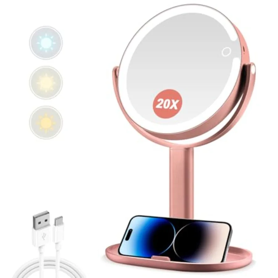 MIYADIVA Makeup Mirror with Lights, 20X Magnifying Mirror with Light and Touch Switch, 2-Sided Vanity Mirror with 3 Colors and
MIYADIVA Makeup Mirror with Lights, 20X Magnifying Mirror with Light and Touch Switch, 2-Sided Vanity Mirror with 3 Colors and