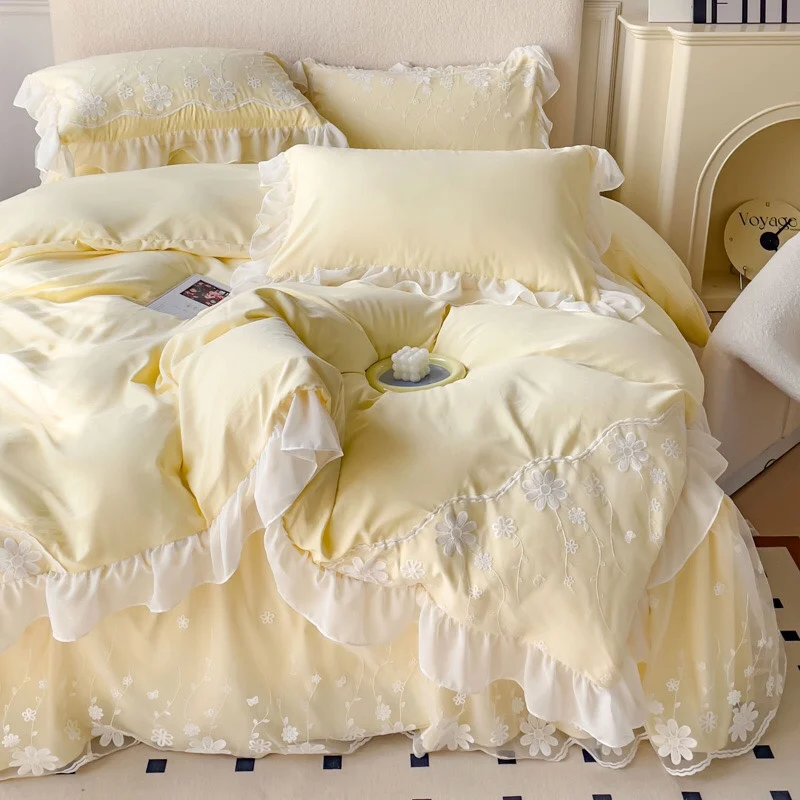 All Cotton Brocade Lace Series Princess Wind Flower Dance Series Four Piece Set, 1.8m Bed Skirt Style Piece Set
All Cotton Brocade Lace Series Princess Wind Flower Dance Series Four Piece Set, 1.8m Bed Skirt Style Piece Set