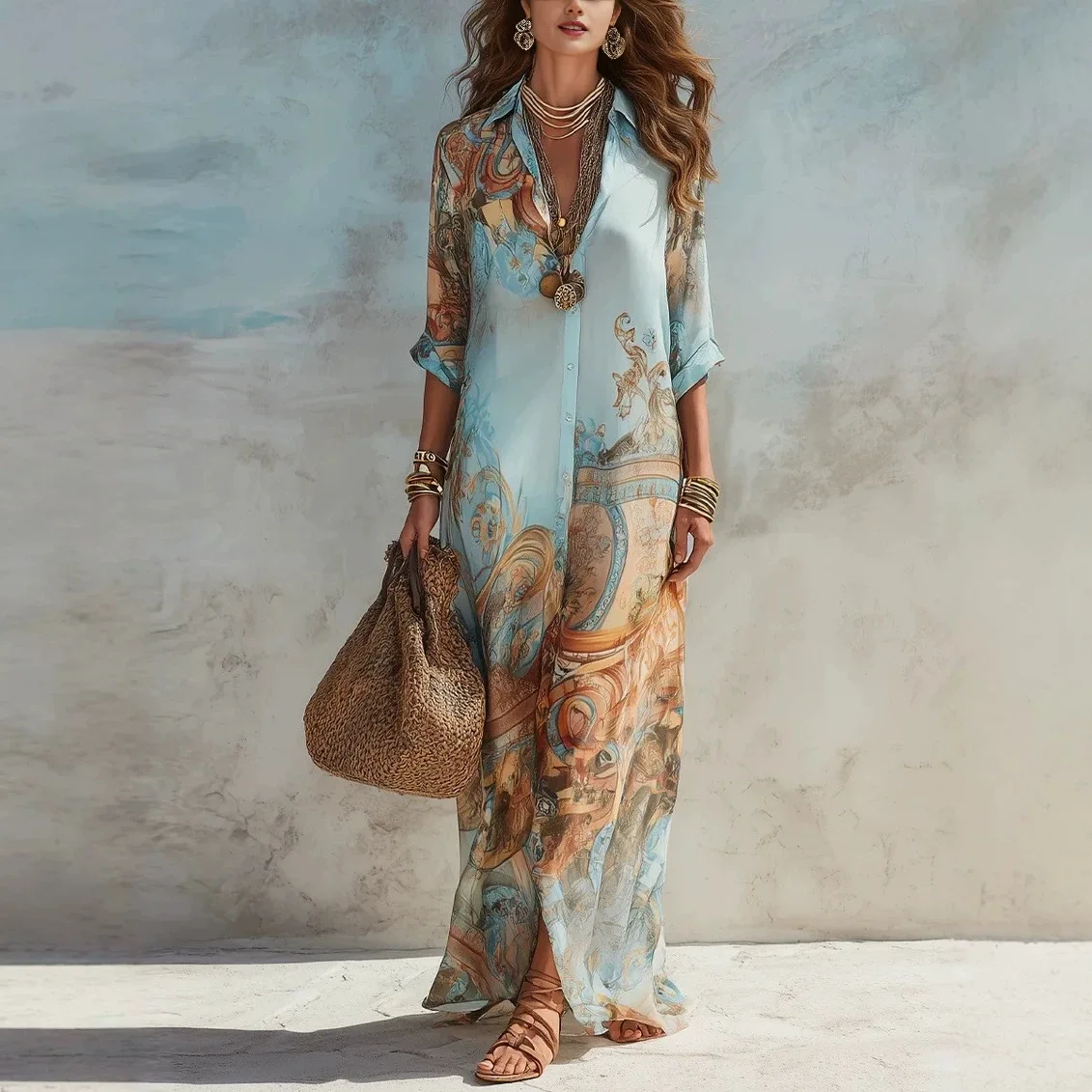 Women Baroque Print Maxi Dress Button Down Long Sleeve Flowy Shirt Dress Summer Vacation Resort Wear Beach
Women Baroque Print Maxi Dress Button Down Long Sleeve Flowy Shirt Dress Summer Vacation Resort Wear Beach