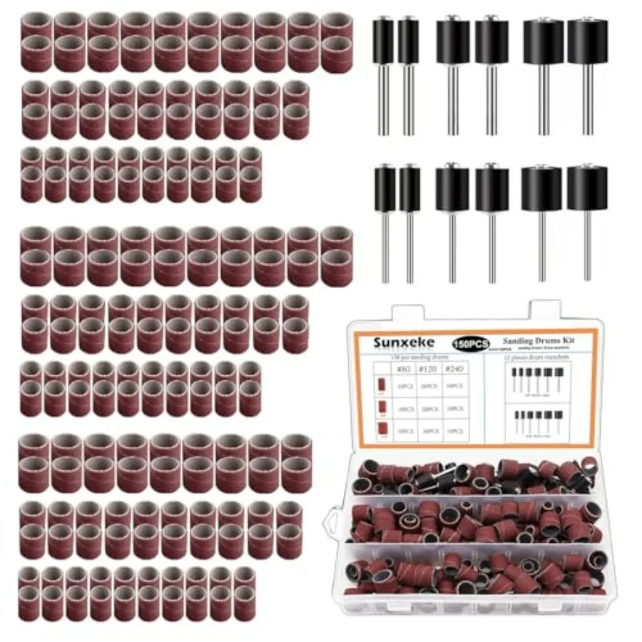 Sanding Drum Set for Most Rotary Tools-Includes 138 Aluminum Oxide Sanding Sleeves for Drum Sanders 80, 120, 240 Grit and 12 Dr
Sanding Drum Set for Most Rotary Tools-Includes 138 Aluminum Oxide Sanding Sleeves for Drum Sanders 80, 120, 240 Grit and 12 Dr