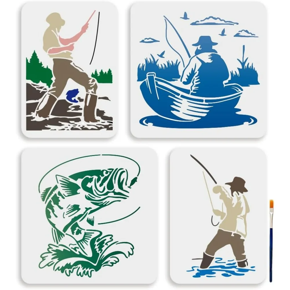 4 шт. шаблон для рыбалки 11,8x11,8/11,7x8,3 дюйма, трафарет для рыбацкой лодки, многоразовый рисунок удочки «Рыбак озеро»
4 шт. шаблон для рыбалки 11,8x11,8/11,7x8,3 дюйма, трафарет для рыбацкой лодки, многоразовый рисунок удочки «Рыбак озеро»