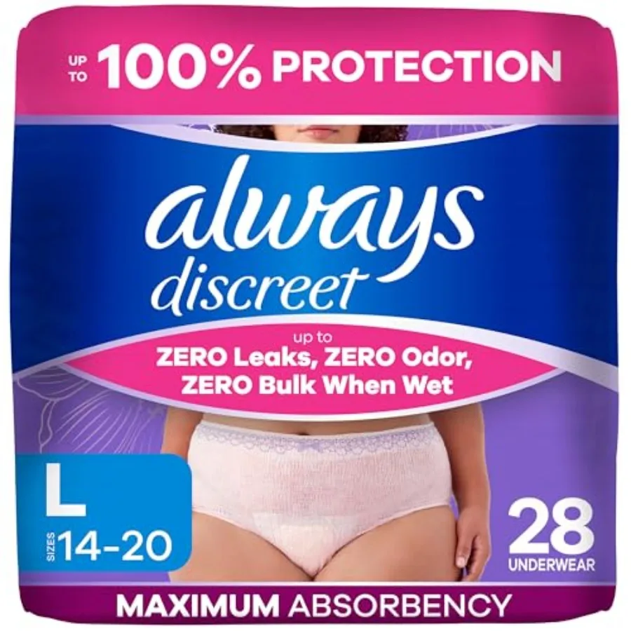 Always Discreet Adult Diapers for Women, Incontinence Underwear, Postpartum Essentials, Disposable Briefs, Max Absorbency, Blad
Always Discreet Adult Diapers for Women, Incontinence Underwear, Postpartum Essentials, Disposable Briefs, Max Absorbency, Blad