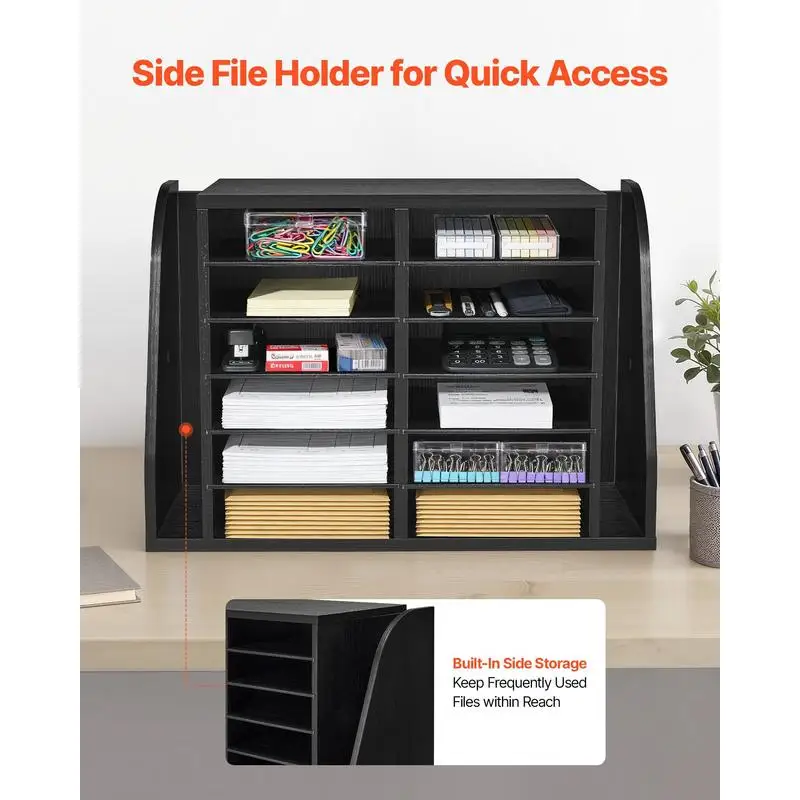 Literature Organizer, 12 Compartments Office Mailbox with Side Vertical Storage, Wooden Mailbox Sorter Made of Particle Board
Literature Organizer, 12 Compartments Office Mailbox with Side Vertical Storage, Wooden Mailbox Sorter Made of Particle Board