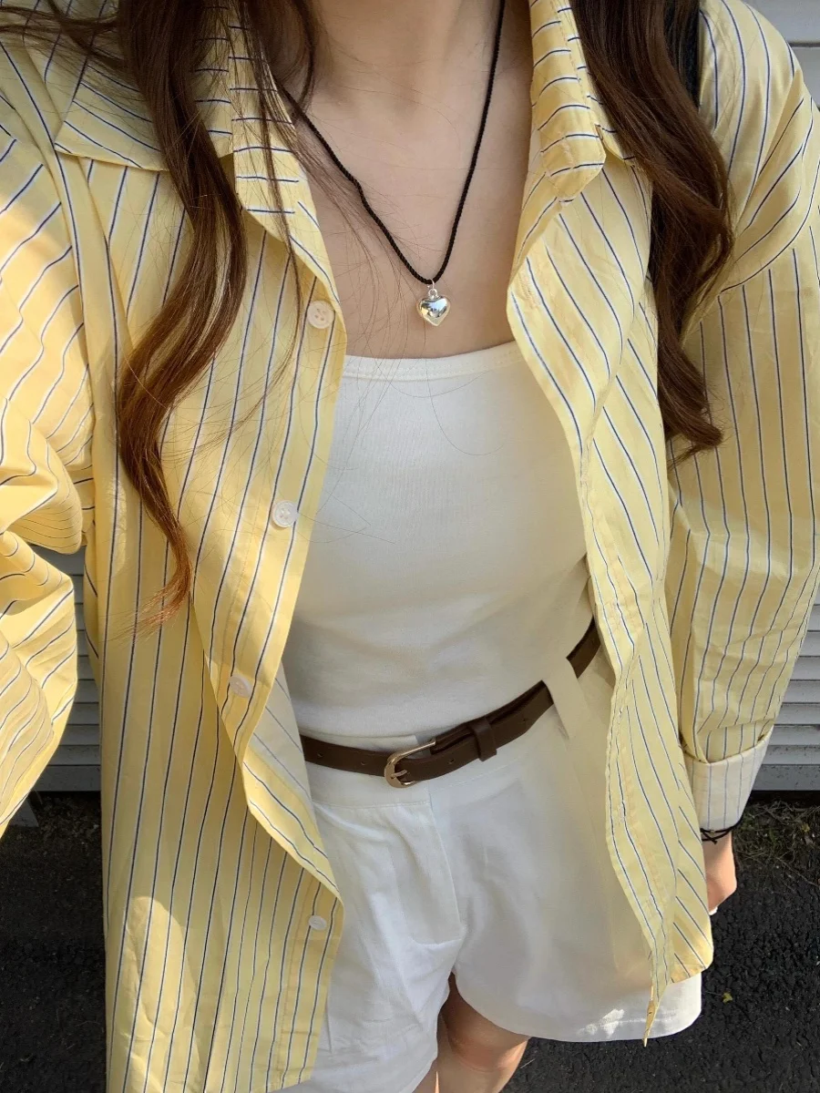 Осенняя новинка Sle Loose Long Sve White irt, женская верхняя одежда с полосатым воротником, защита от солнца, желтые полоски Dopane
Осенняя новинка Sle Loose Long Sve White irt, женская верхняя одежда с полосатым воротником, защита от солнца, желтые полоски Dopane