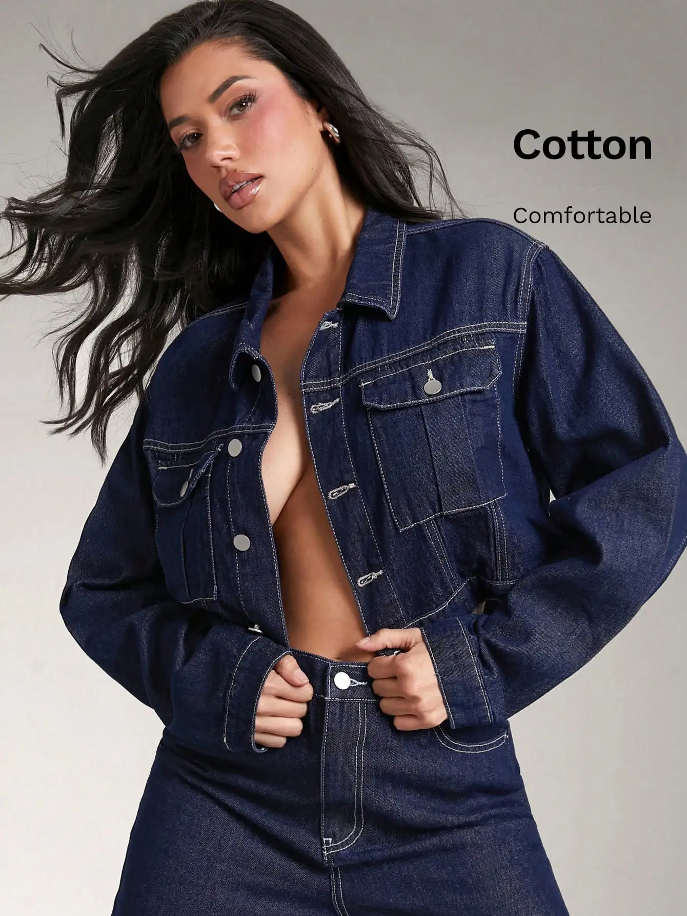 Women's Cotton Denim Jacket with Contrast Stitching, Casual Streetwear Style
Women's Cotton Denim Jacket with Contrast Stitching, Casual Streetwear Style