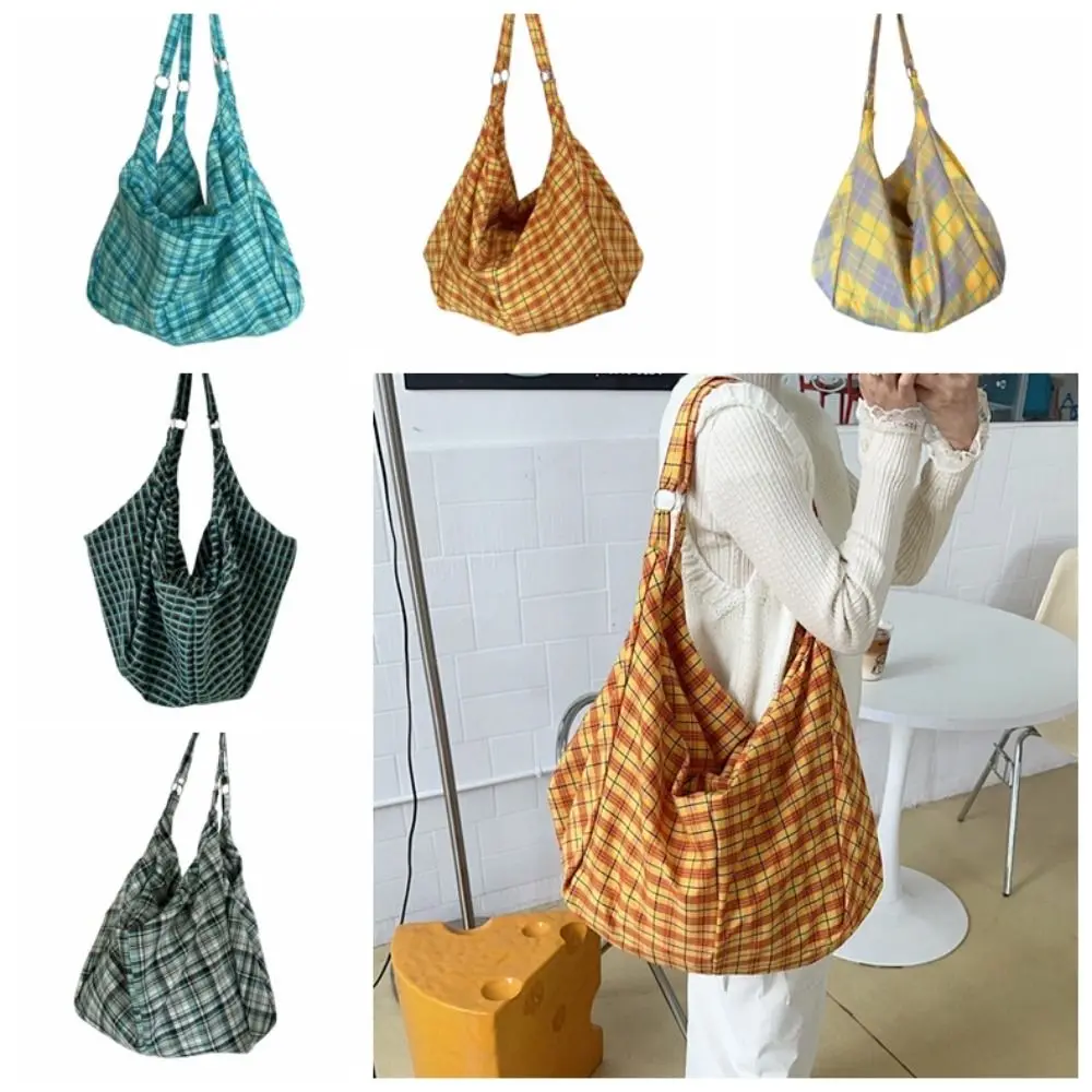 Модная клетчатая сумка-тоут в стиле ретро, красочная клетчатая парусиновая сумка для подмышек, сумки на плечо, плиссированная сумка на одно плечо с клецками, дорожная сумка