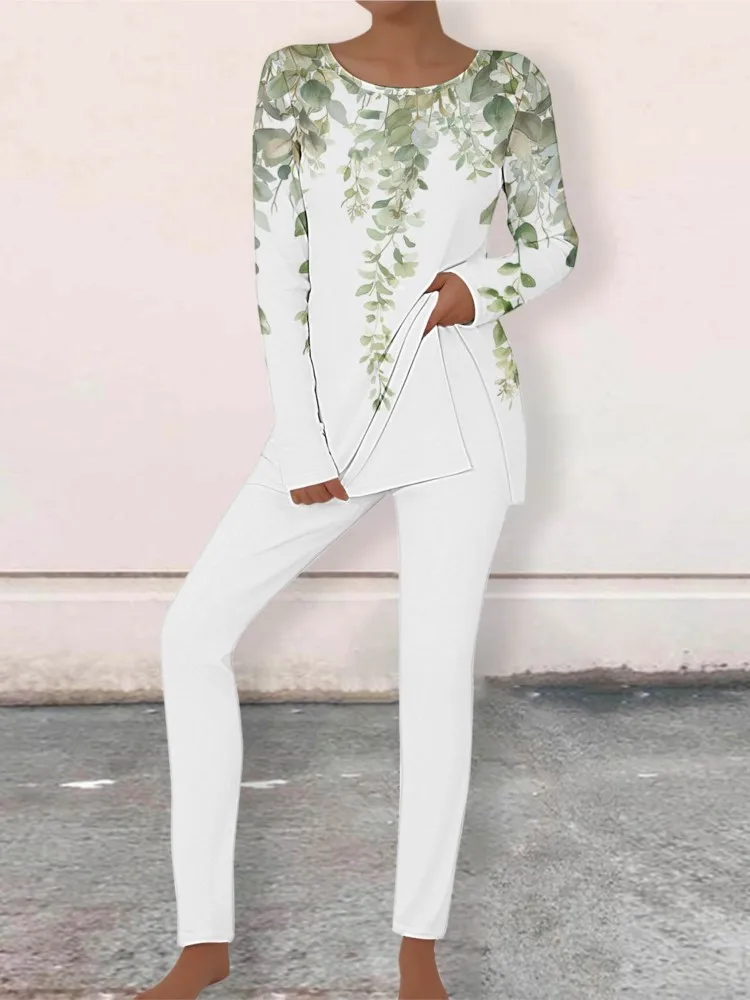 2 Piece Casual Outfits For Women's O-neck Slim Tops And Elastic Waist Solid Color Skinny Pantalones Casual Loose Comfortable Set
2 Piece Casual Outfits For Women's O-neck Slim Tops And Elastic Waist Solid Color Skinny Pantalones Casual Loose Comfortable Set