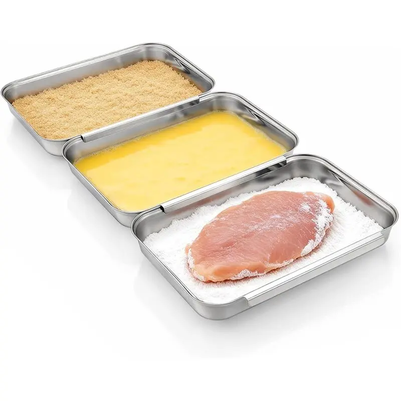 AT43-Interlocking Stainless Steel Deep Dredging Pans Breading Trays Set Of 3 Baking Tray Set
AT43-Interlocking Stainless Steel Deep Dredging Pans Breading Trays Set Of 3 Baking Tray Set