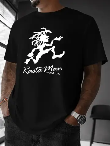 Men'S "Rasta Man Jamaica" Graphic Tee - Casual Crew Neck Short Sleeve T-Shirt with Rastafarian Flag Design Perfect for Summer