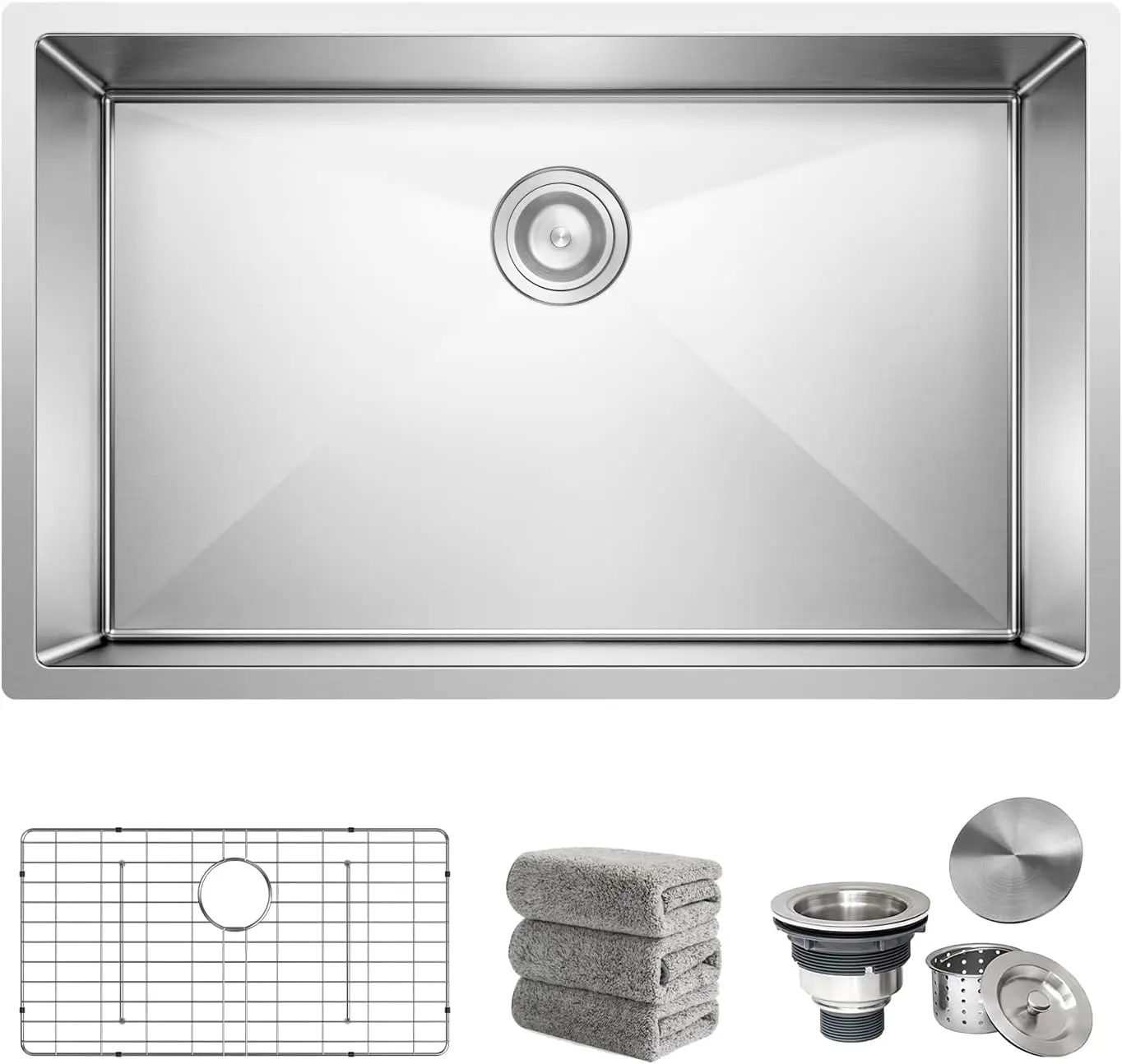 30x18 Undermount Kitchen Sink Single Bowl 16 Gauge Stainless Steel with Accessories
30x18 Undermount Kitchen Sink Single Bowl 16 Gauge Stainless Steel with Accessories