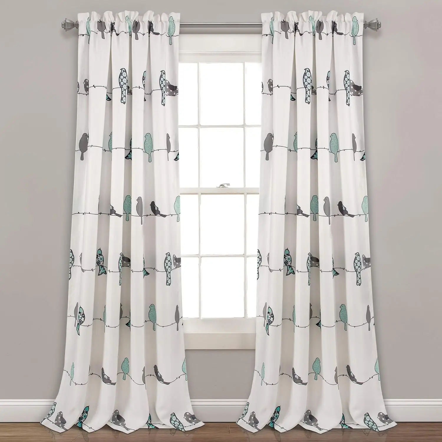 Rowley Birds Light Filtering Window Curtain Panels, Pair, 52" W x 84" L, Blue & Gray - Colorful Floral Print - Whimsical
Rowley Birds Light Filtering Window Curtain Panels, Pair, 52" W x 84" L, Blue & Gray - Colorful Floral Print - Whimsical