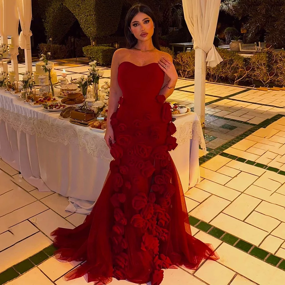 Customized Strapless Red Jersey Mermaid Evening Dress Flower Appliques Backless Sleeveless Floor Length Party Prom Gown
Customized Strapless Red Jersey Mermaid Evening Dress Flower Appliques Backless Sleeveless Floor Length Party Prom Gown