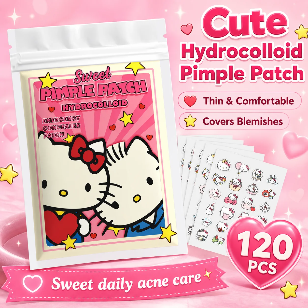 120PCS hello kitty Acne patches, facial acne patches, hydrogel acne removal patches, concealer
120PCS hello kitty Acne patches, facial acne patches, hydrogel acne removal patches, concealer