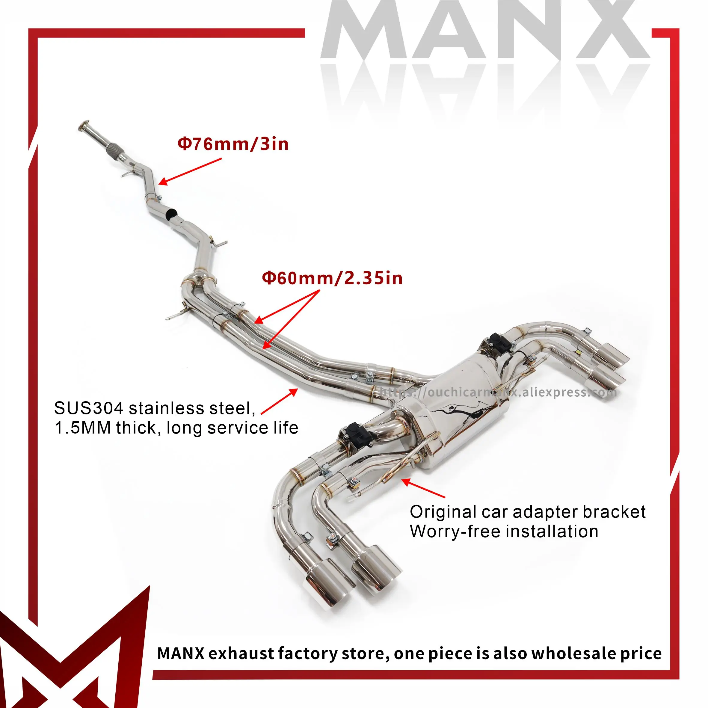 Stainless steel Catback Performance Auto Exhaust pipe for Porsche Cayenne 3.0T Muffler with remote control valve
Stainless steel Catback Performance Auto Exhaust pipe for Porsche Cayenne 3.0T Muffler with remote control valve