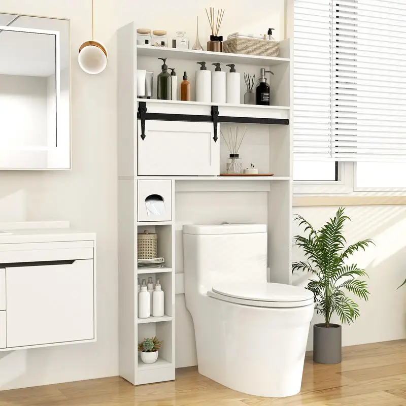 Over The Toilet Storage Cabinet with Sliding Barn Door and Adjustable Shelves-White
Over The Toilet Storage Cabinet with Sliding Barn Door and Adjustable Shelves-White