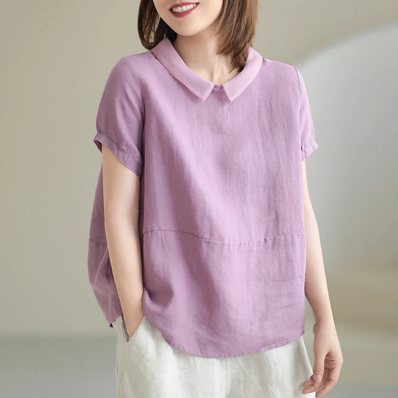 Свободная футболка из смеси хлопка и льна с тонким детским воротником в стиле пэчворк, женская летняя повседневная художественная футболка, удобный топ
Свободная футболка из смеси хлопка и льна с тонким детским воротником в стиле пэчворк, женская летняя повседневная художественная футболка, удобный топ