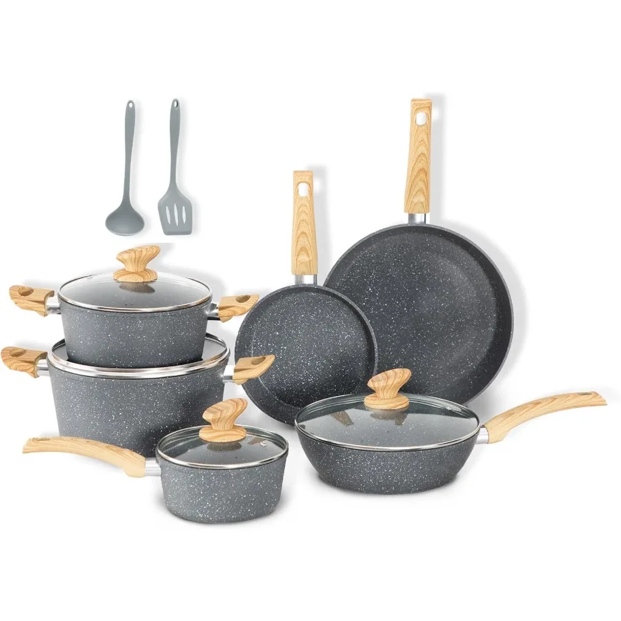 Набор посуды с индукционным покрытием, 12 предметов, совместимый с антипригарным покрытием, включает в себя сковороды и кастрюли в духовке для эффективного приготовления пищи.
Набор посуды с индукционным покрытием, 12 предметов, совместимый с антипригарным покрытием, включает в себя сковороды и кастрюли в духовке для эффективного приготовления пищи.