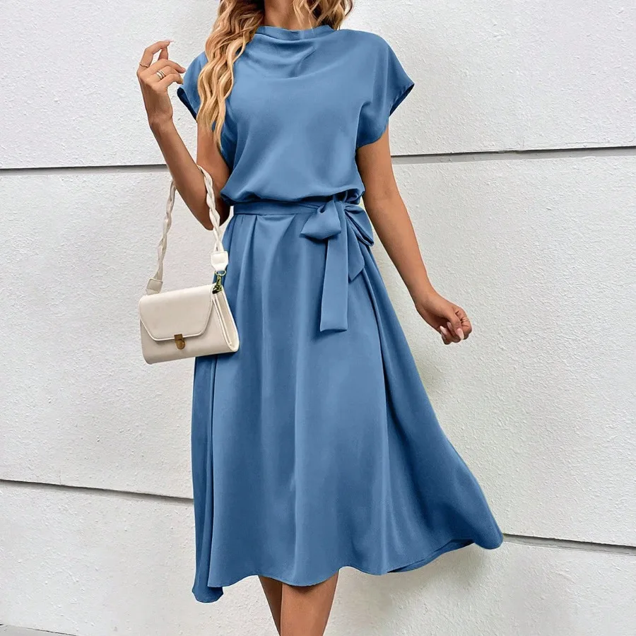 【New Arrival】Women's Blue Cowl Neck Tie Waist Midi Dress, Short Sleeve A-Line Casual Office Dress
【New Arrival】Women's Blue Cowl Neck Tie Waist Midi Dress, Short Sleeve A-Line Casual Office Dress