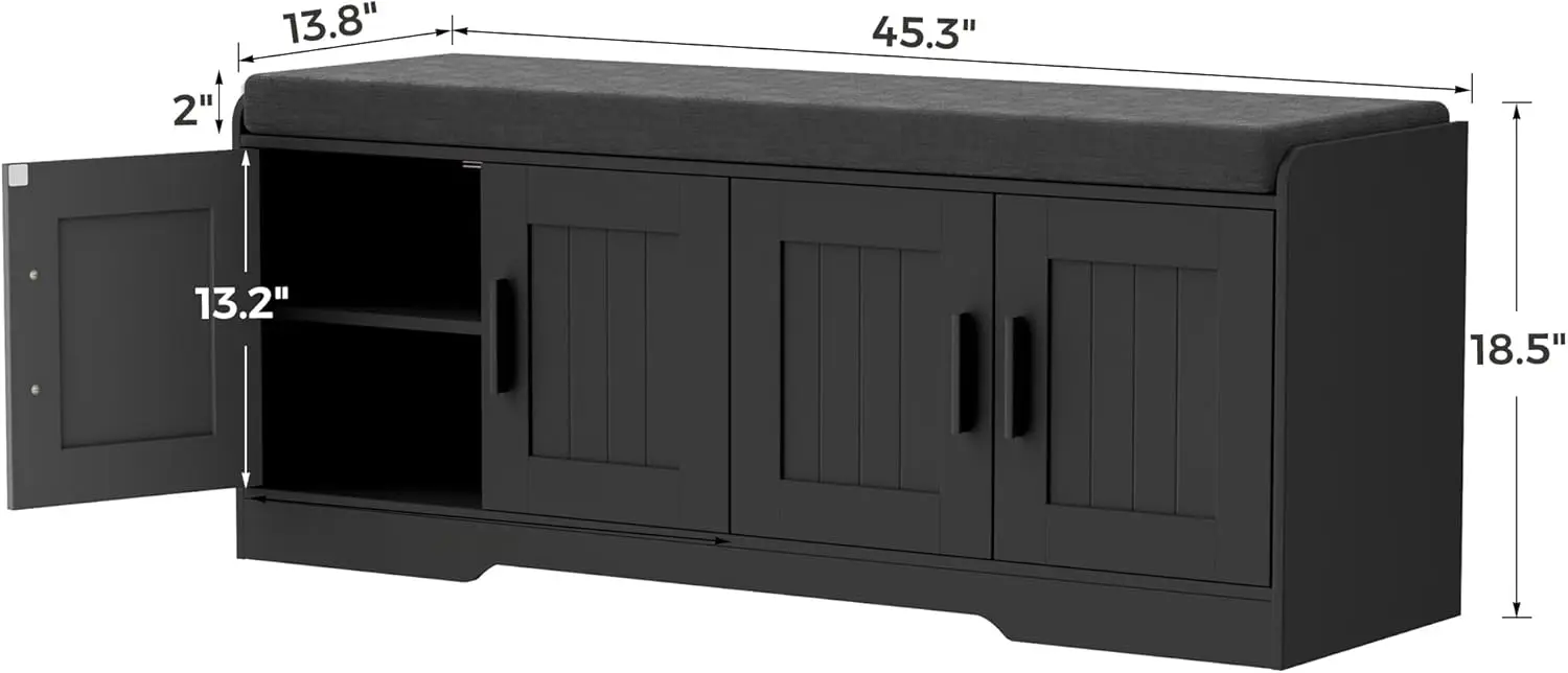 2-Tier Storage Bench, Shoe Bench with Thickened Padded Seat Cushion, Entryway Bench with 4 Doors, 13.8" D x 45.3" W x 18.5" H
2-Tier Storage Bench, Shoe Bench with Thickened Padded Seat Cushion, Entryway Bench with 4 Doors, 13.8" D x 45.3" W x 18.5" H