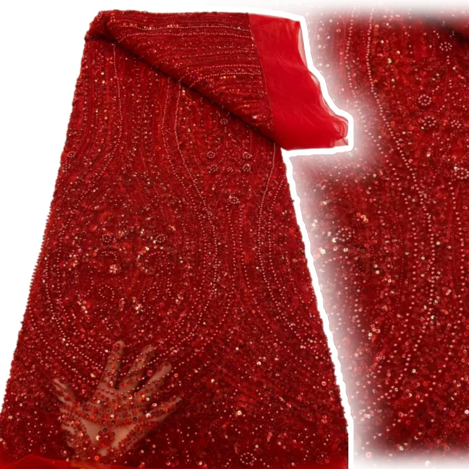 African Beaded Sequins Lace Fabric Red Nigeria French Groom Embroidery Mesh Tulle Lace for Women Wedding Dresses Party AH1439
African Beaded Sequins Lace Fabric Red Nigeria French Groom Embroidery Mesh Tulle Lace for Women Wedding Dresses Party AH1439