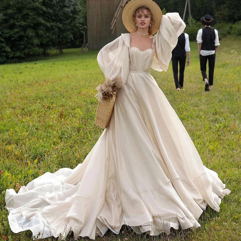 Boho Wedding Dresses Puff Sleeves Sweetheart Ruffles Wedding Gown A-Line Backless Bohemian Bridal Dress
Boho Wedding Dresses Puff Sleeves Sweetheart Ruffles Wedding Gown A-Line Backless Bohemian Bridal Dress
