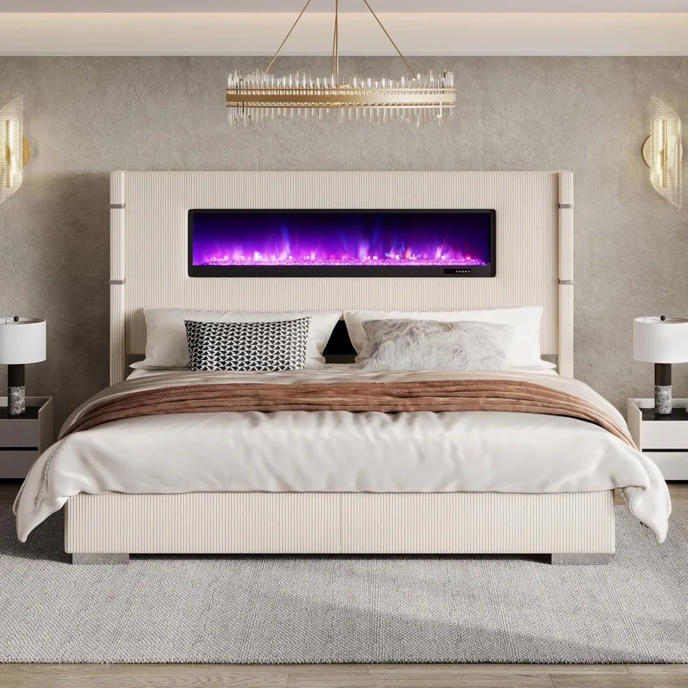 amerlife modern king-size bed frame with fireplace, 60.4" tall wingback headboard, corduroy upholstery
amerlife modern king-size bed frame with fireplace, 60.4" tall wingback headboard, corduroy upholstery