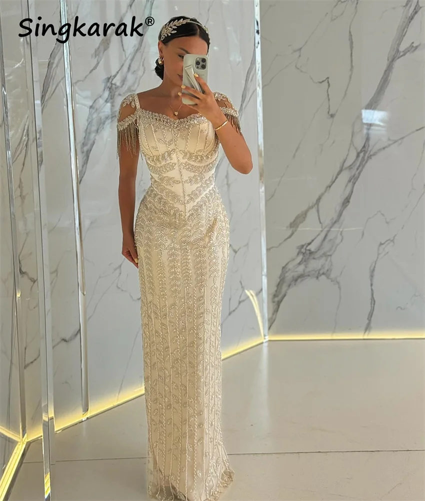 Glitter White Mermaid Evening Dress 2025 Beading Tassels Formal Prom Party Gown Wedding Reception Gowns Customized
Glitter White Mermaid Evening Dress 2025 Beading Tassels Formal Prom Party Gown Wedding Reception Gowns Customized