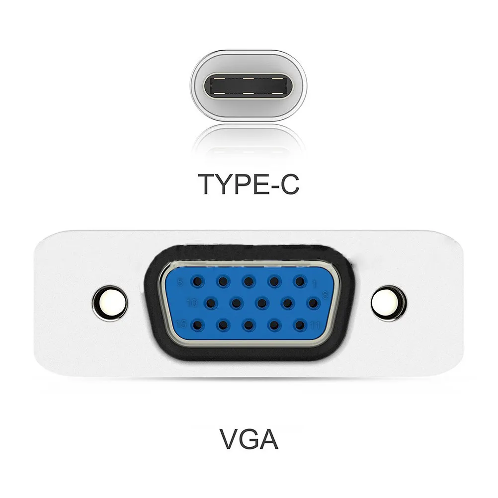 USB-C to Vga Converter Cable 1080P Full Hd Plug and Play Direct Connection for Laptop Desktop Monitor Projector No Software